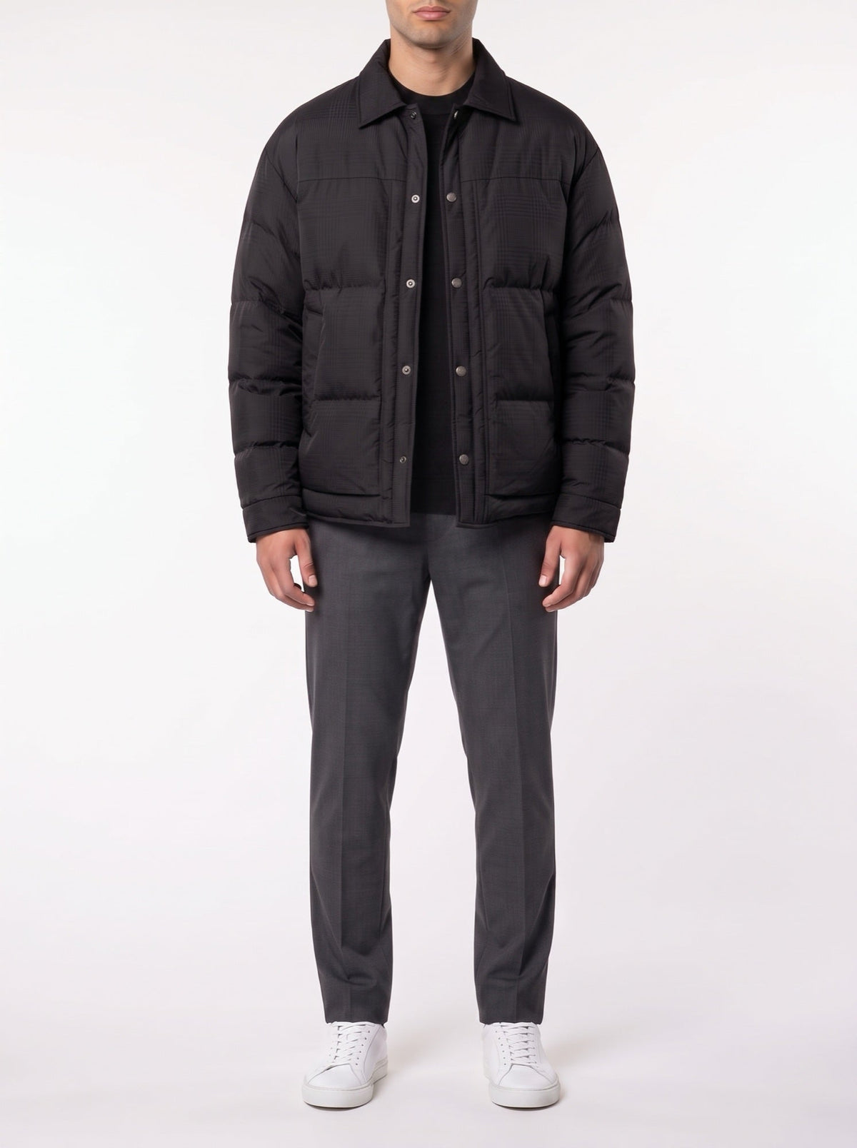 Winter plaid luxury jacquard dunjakke — Svart#farge_svart
