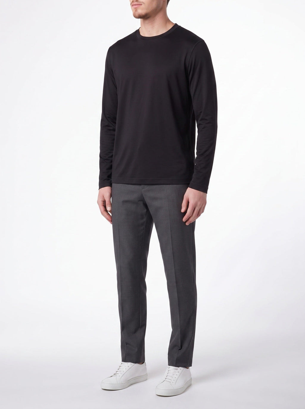 SVART → Långärmad lyx-T-shirt – Svart