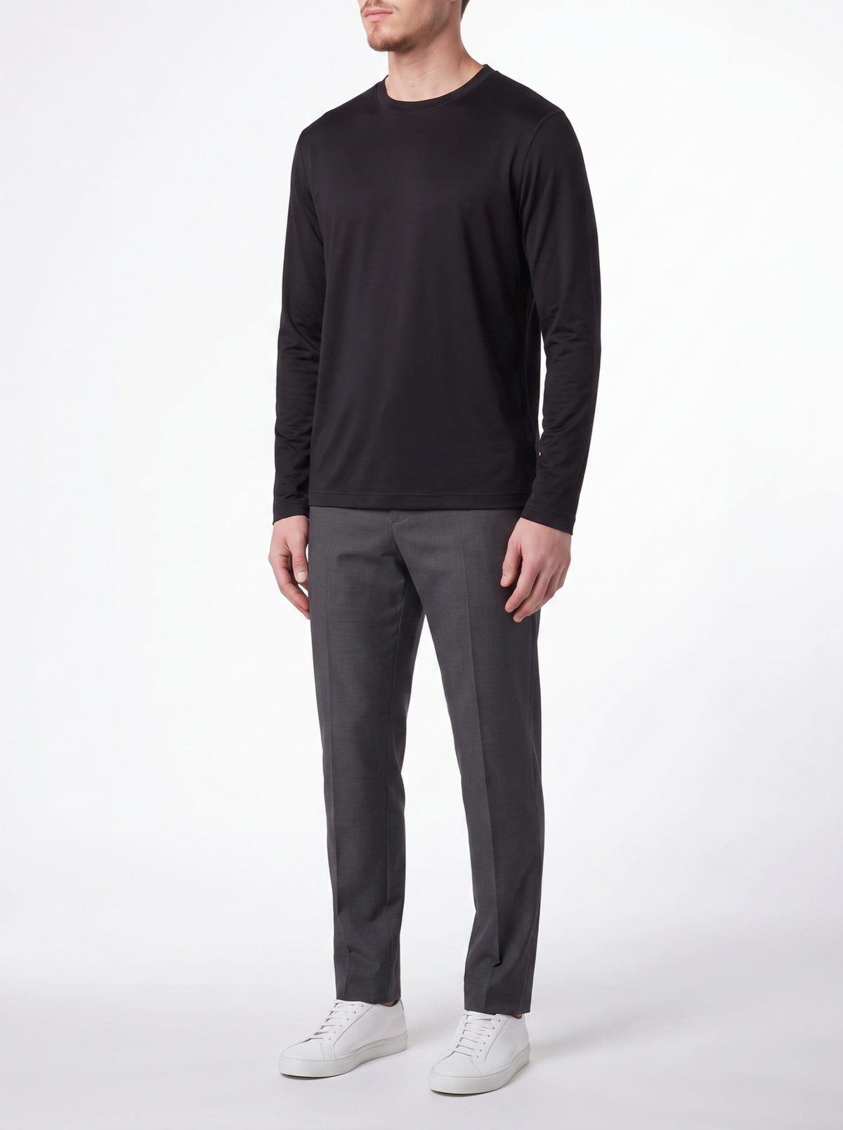 SVART → Långärmad lyx-T-shirt – Svart