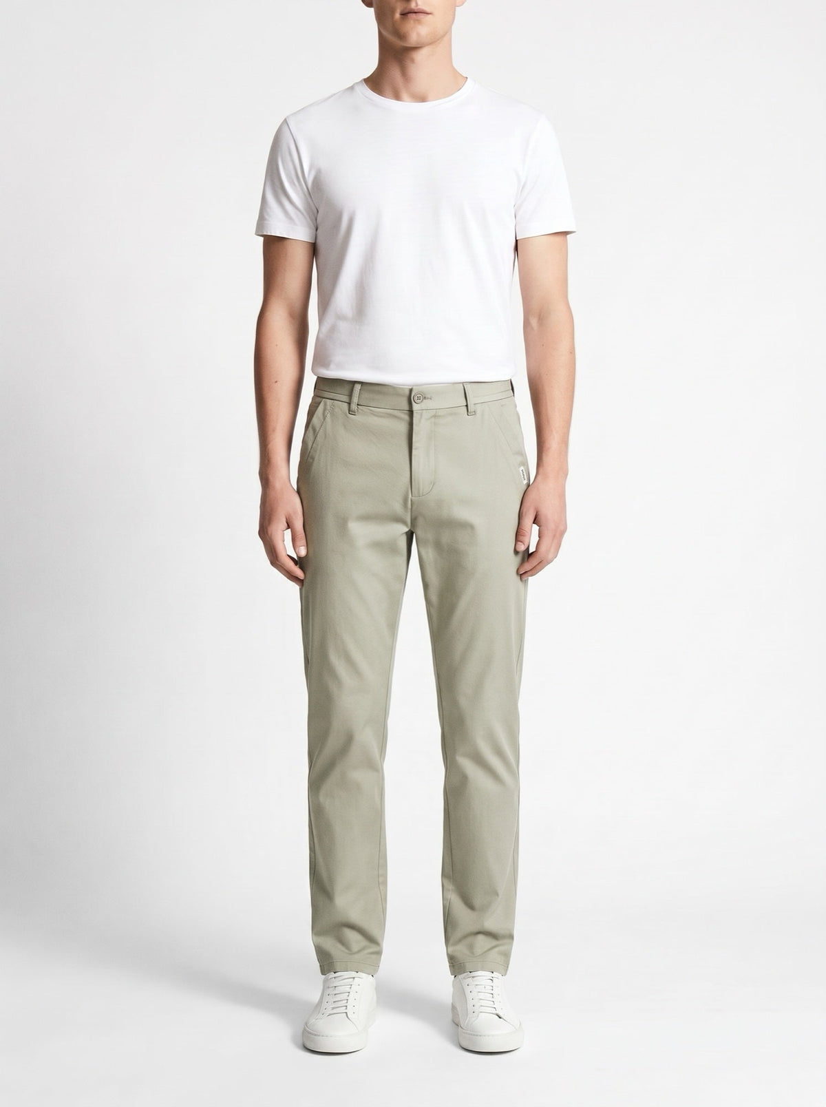 Slim fit-bukser i ren bomull — Champagnegrønn#farge_champagnegr-nn