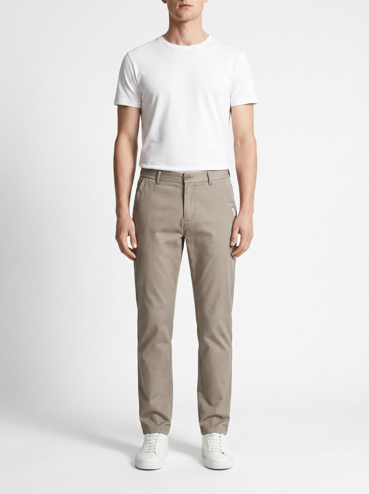 Slim fit-bukser i ren bomull — Kaki#farge_kaki