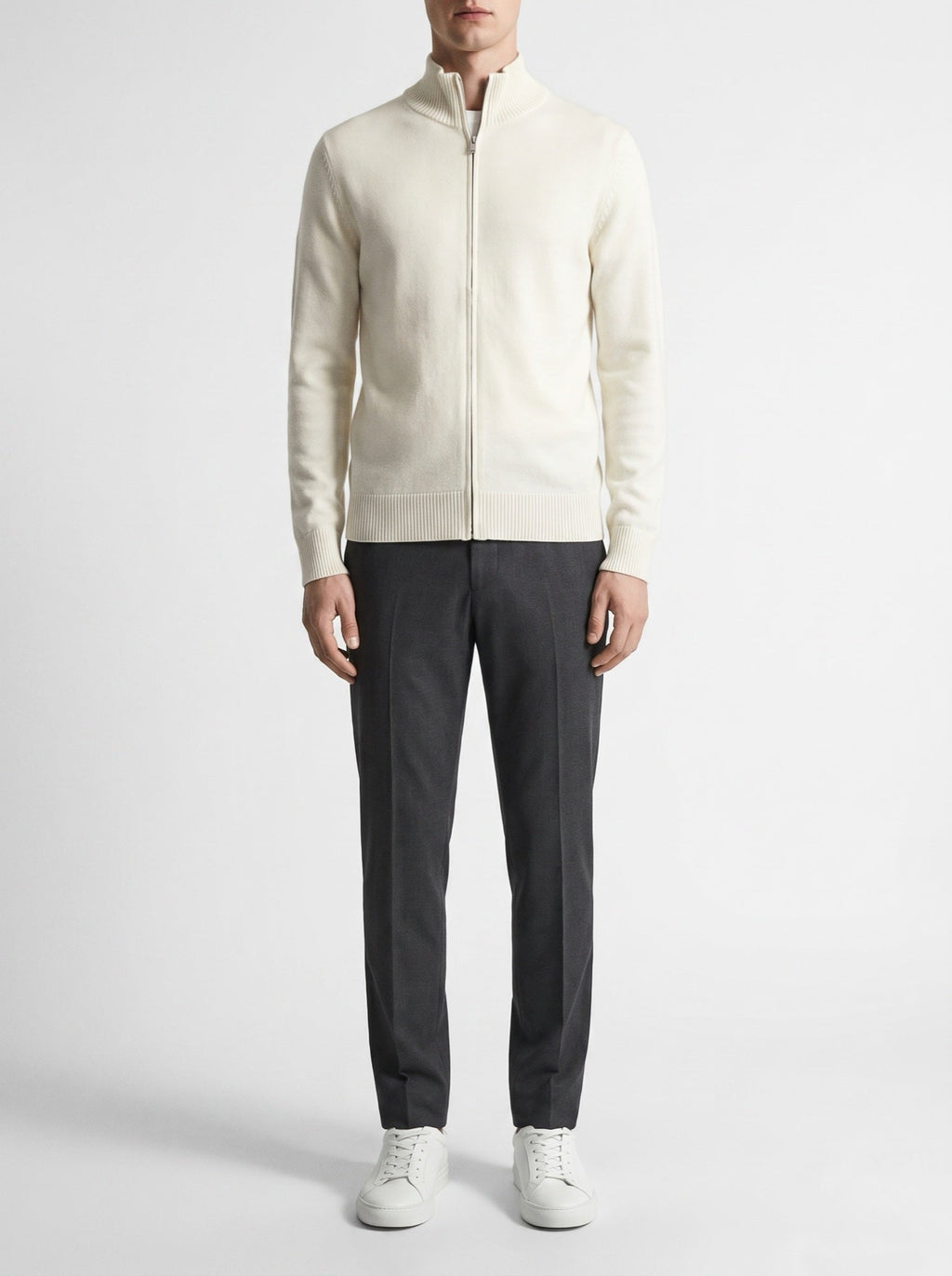 Klassisk dragkedjecardigan i off-white