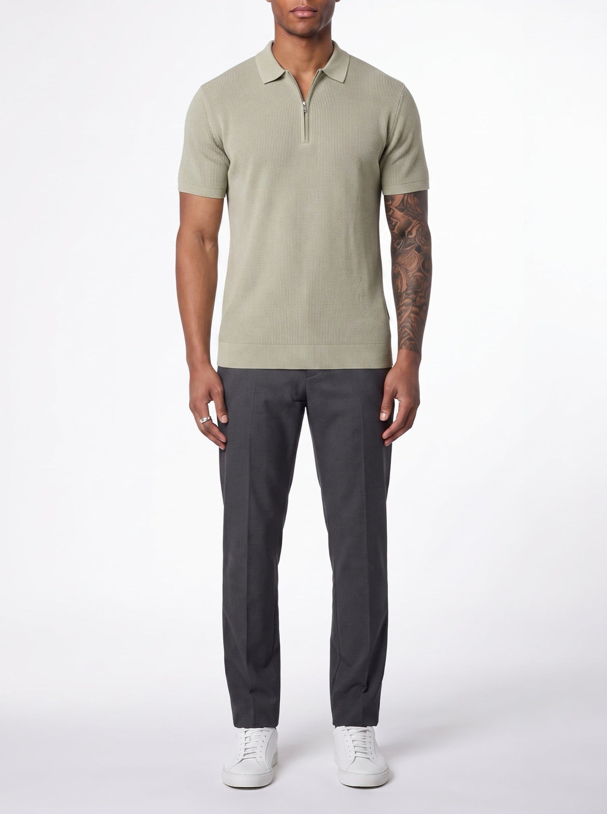 Contour poloskjorte med glidelås — Oliven#farge_oliven