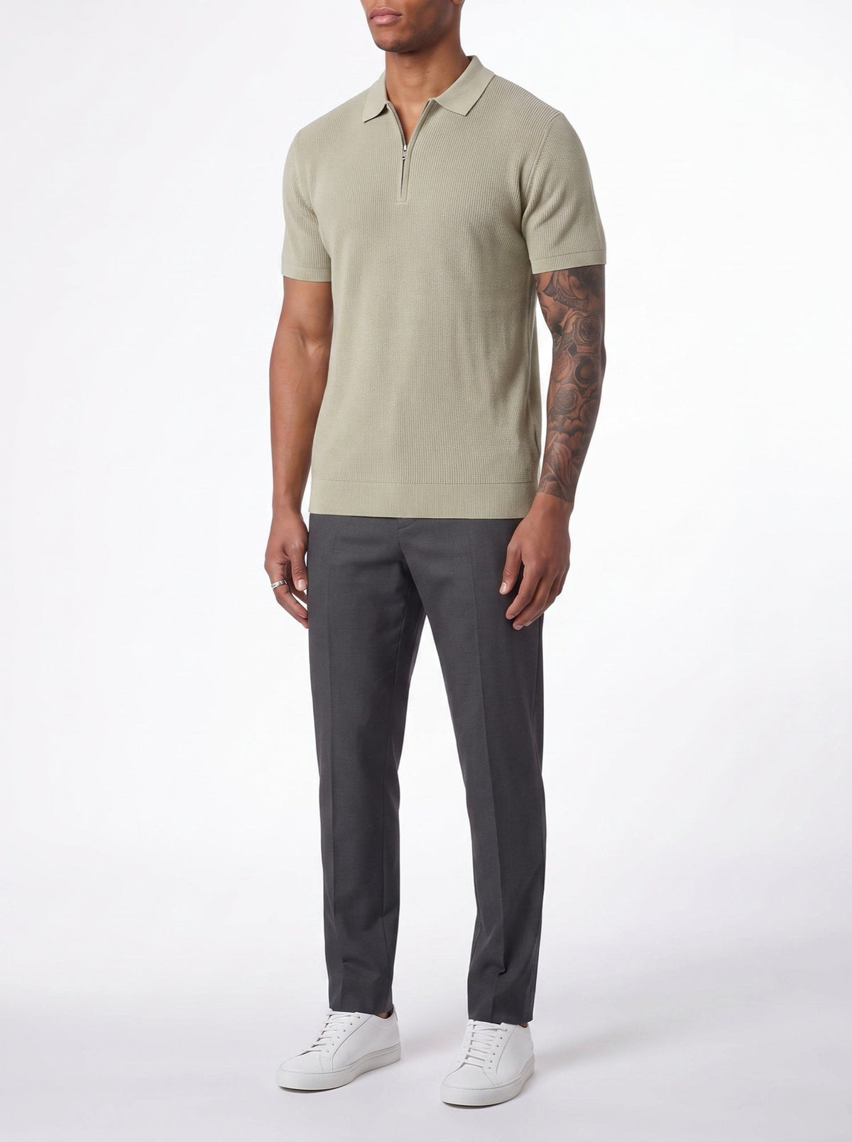 Contour poloskjorte med glidelås — Oliven#farge_oliven