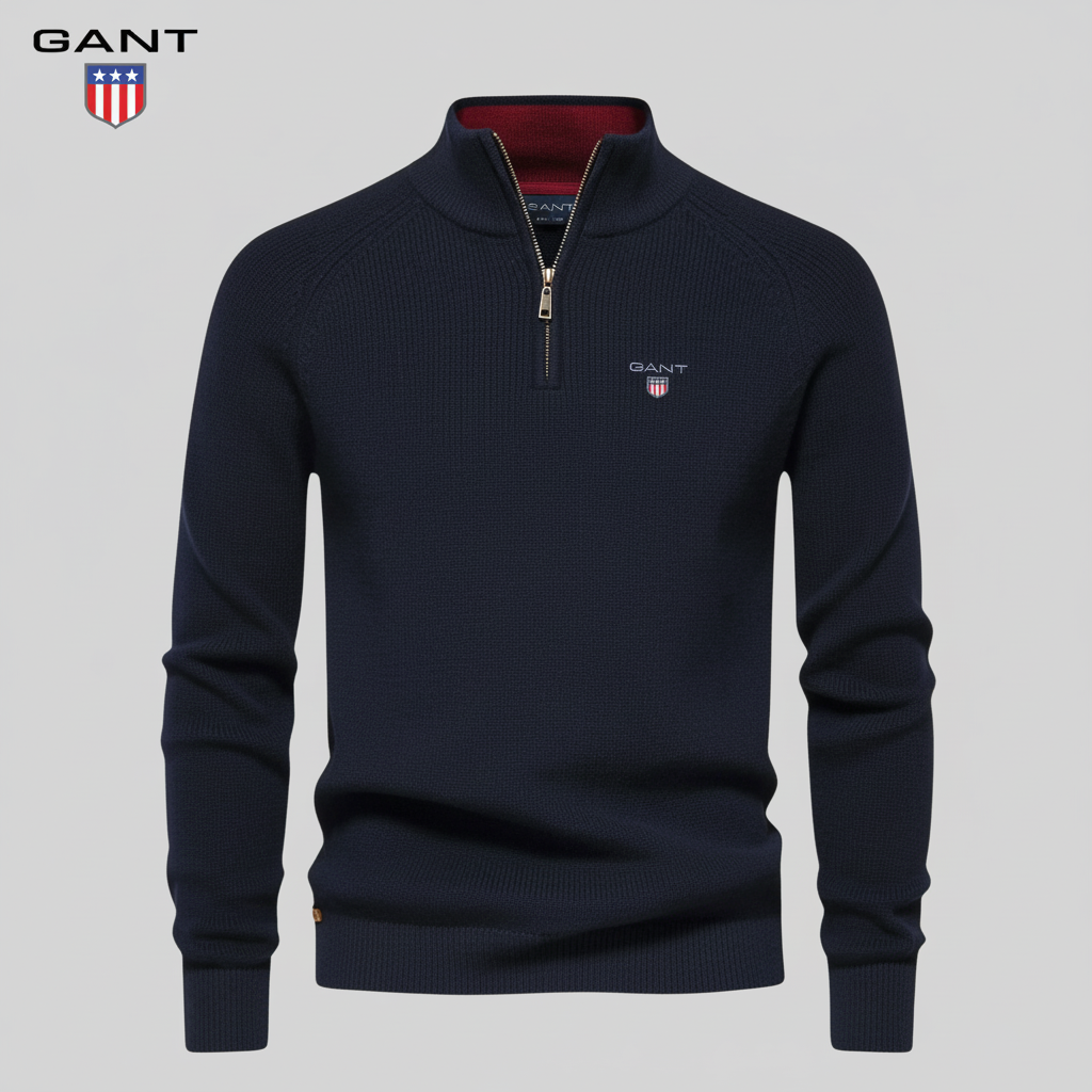 GANT® Premium genser med glidelås — Marineblå — forfra#farge_marinebl